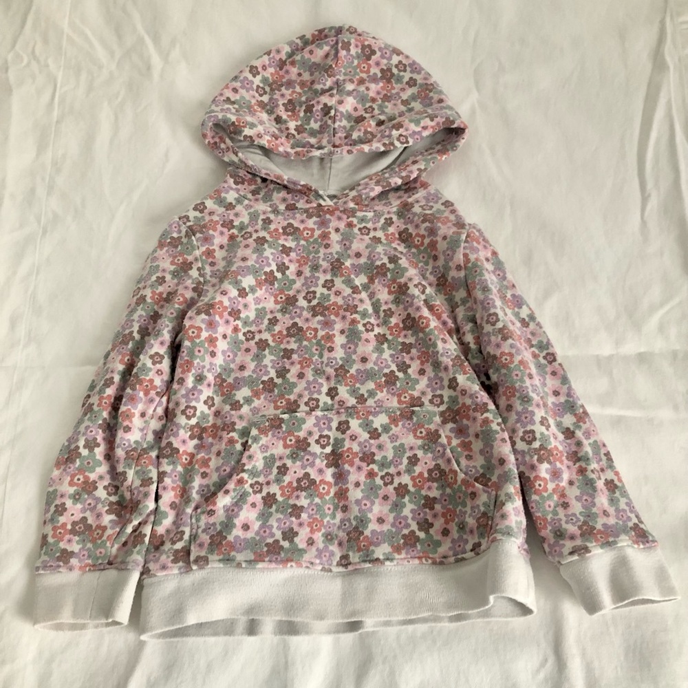 Girls Pink Teal and Cream Flower Hoodie with Kangaroo Pocket